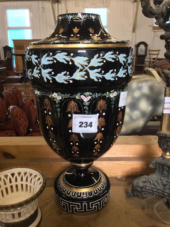 Enamelled glass vase & lid